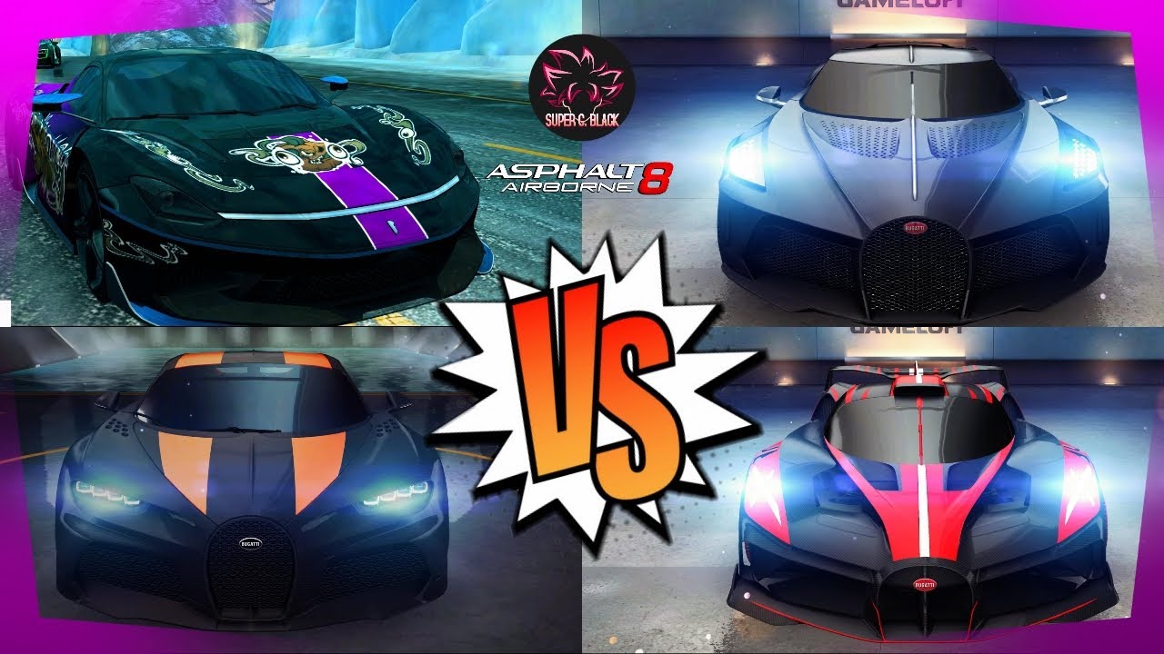 Asphalt 8 PININFARINA BATTISTA vs BUGATTI CHIRON SUPERSPORT 300+ vs BUGATTI BOLIDE vs BUGATTI LVN