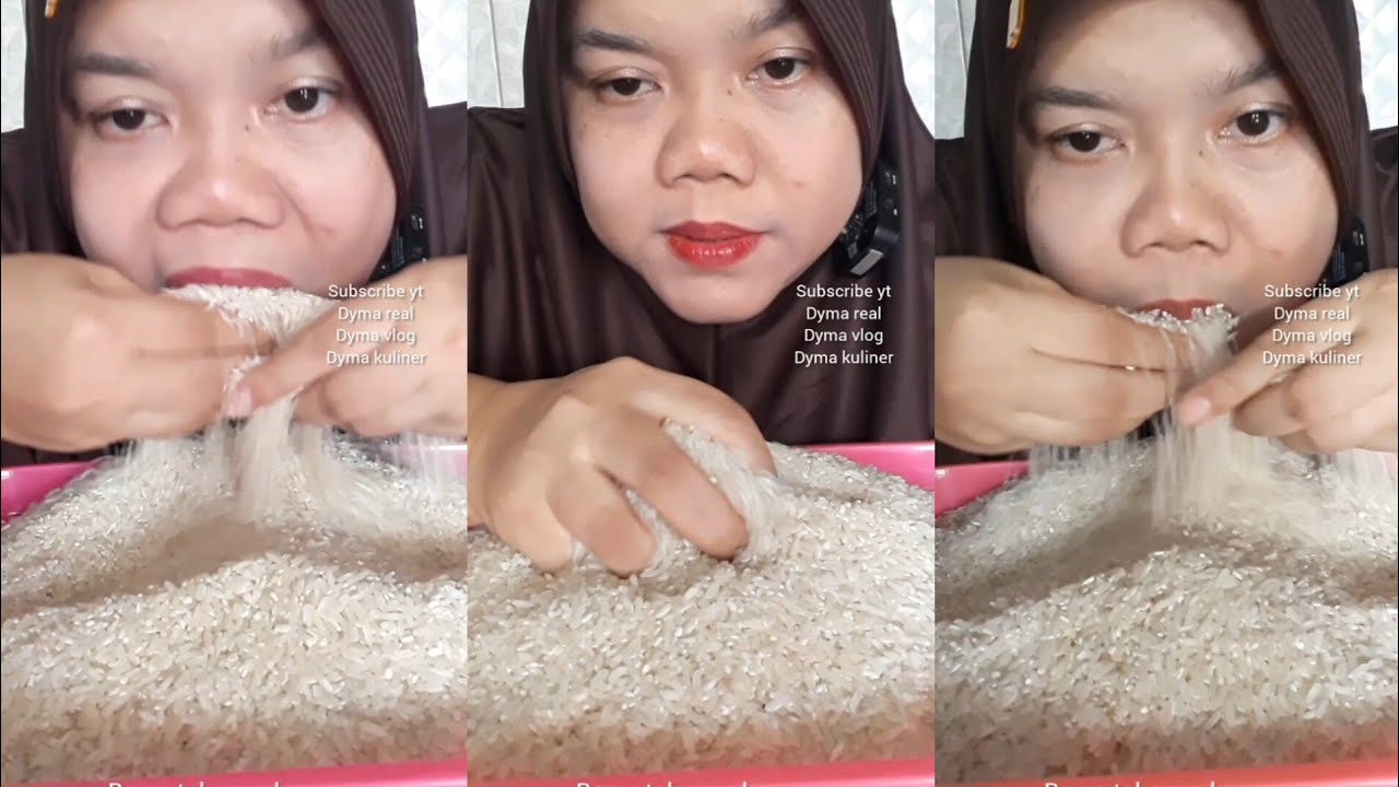 DYMA KULINER 💕ASMR RAW RICE EATING 💕Makan Beras Mentah💕#asmr #mukbang @dymaaaaa @Dymakuliner