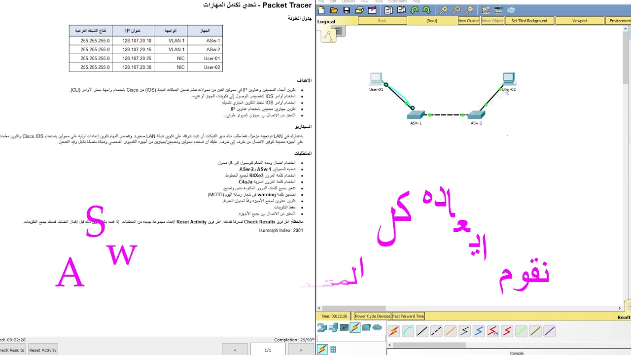 Packet Tracer 2.4.1.2 | تمارين شبكات : تحدي تكامل المهارات | skills integration challenge
