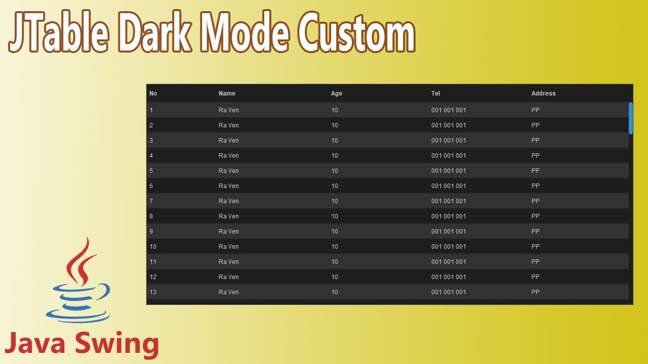 Java Swing - JTable Dark Mode Custom