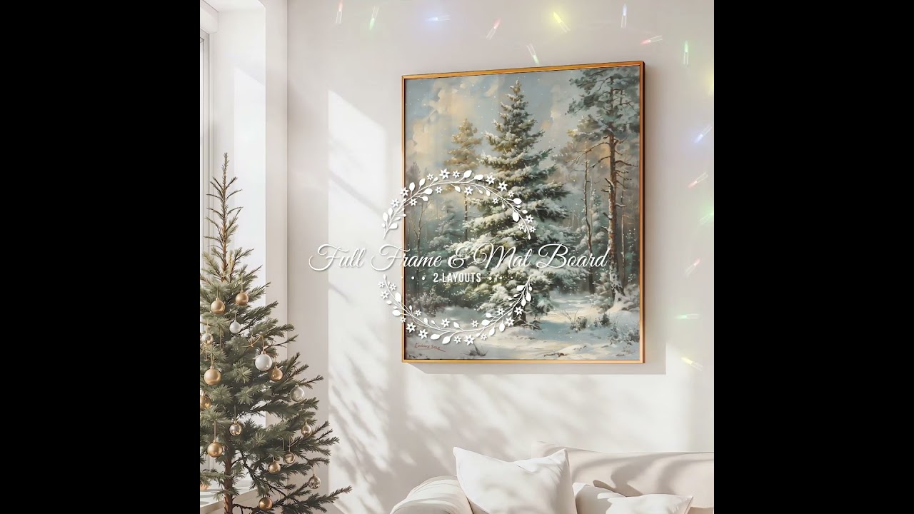 Gilded Christmas Art: 4x5 Gold Frame Video Mockups for Holiday Displays!