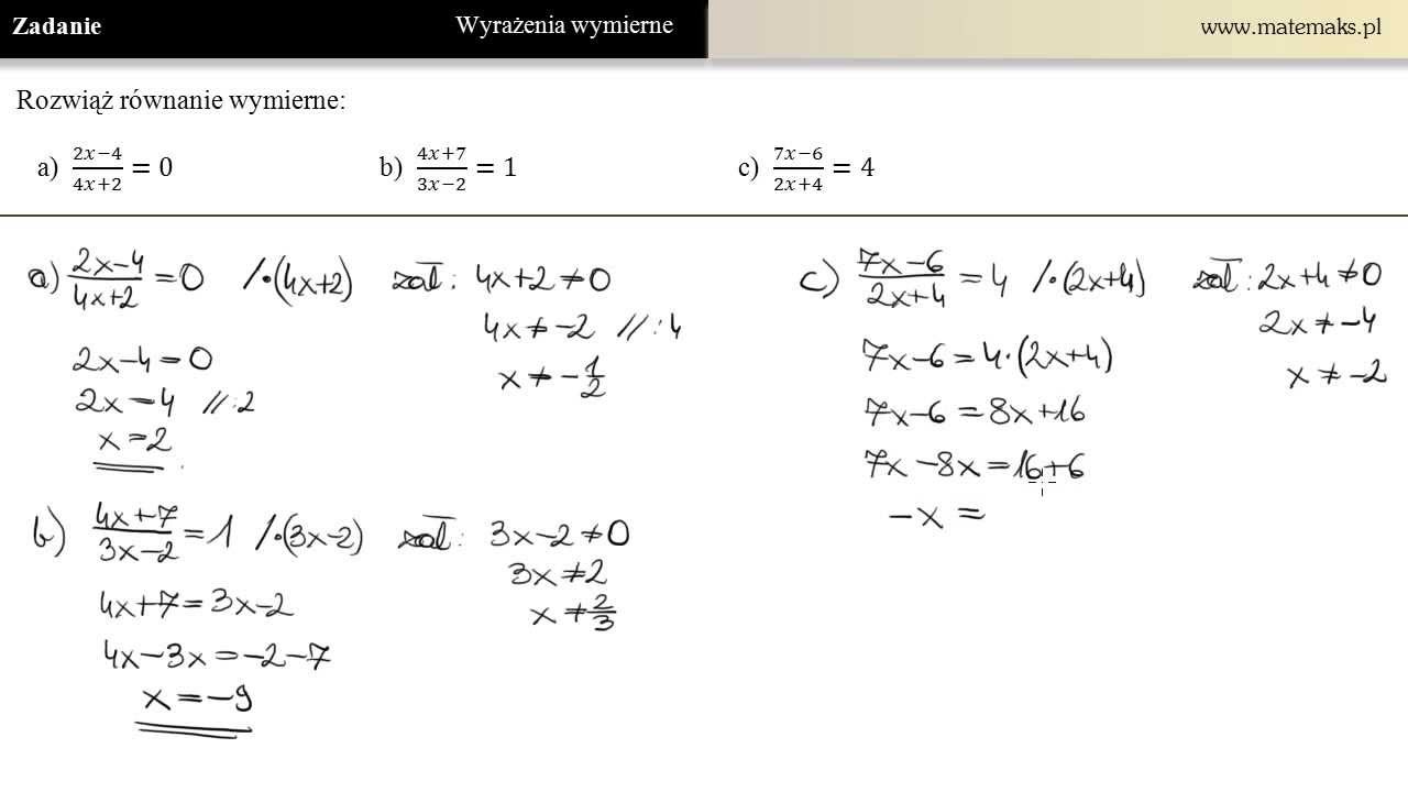 Równania wymierne - metoda rozwiązywania