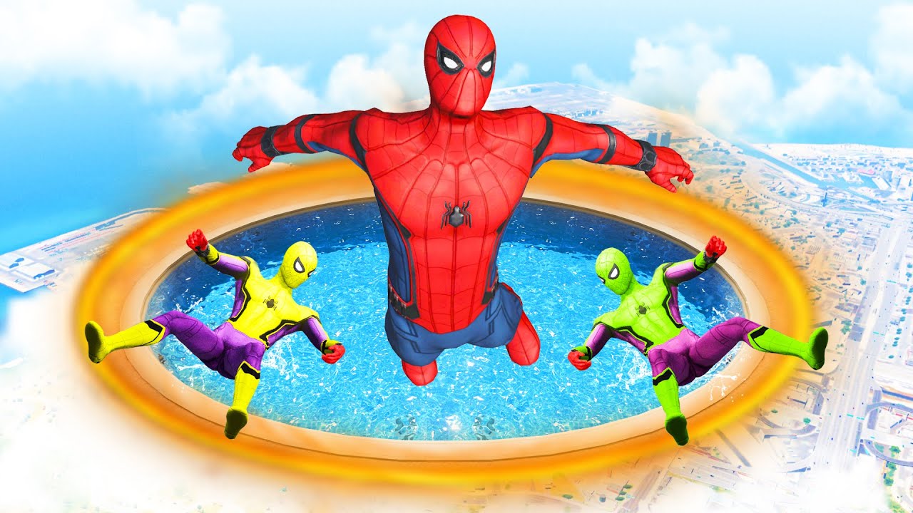 GTA 5 Rainbow Spiderman Jumping Into Portals (Ragdolls/Euphoria Physics) #25
