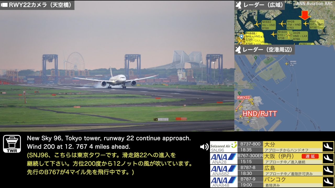 【管制官の飛行機さばきvol.1】羽田空港RWY22 夕方の連続ランディング編【ATC字幕・レーダー・運航票付き】