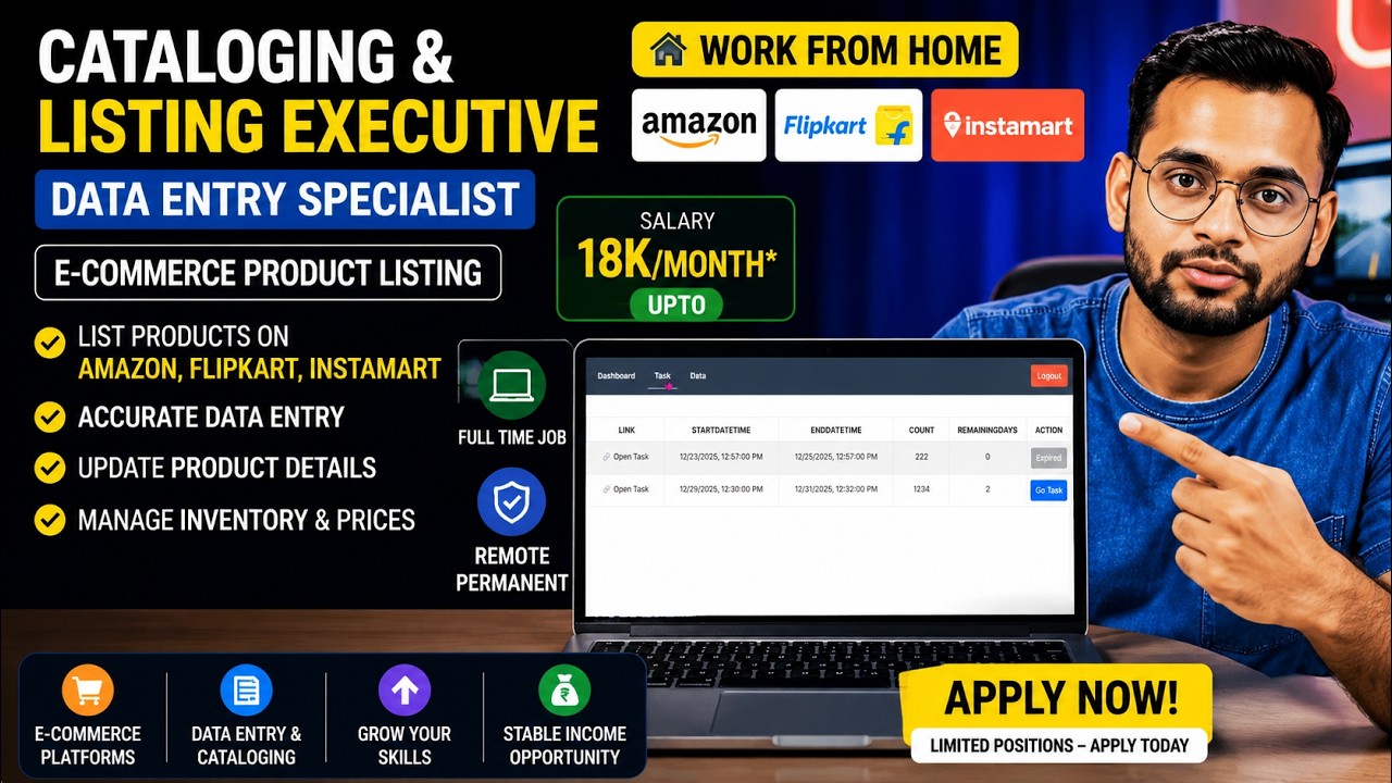 Cataloging & Listing Executive WFH Job 2026 | Amazon Flipkart Meesho | Upto ₹20,000&ndash;₹35,000