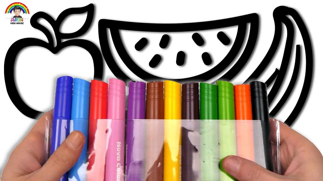 ( 🍎🧬🍉🌈🍌👍) SUPER!! Watermelon , Banana , Apple and Marker Pencil Coloring / Akn Kids House