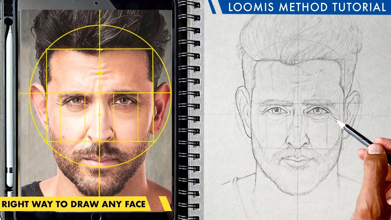 How to Hrithik Roshan Portrait //Loomis method outline drawing technique