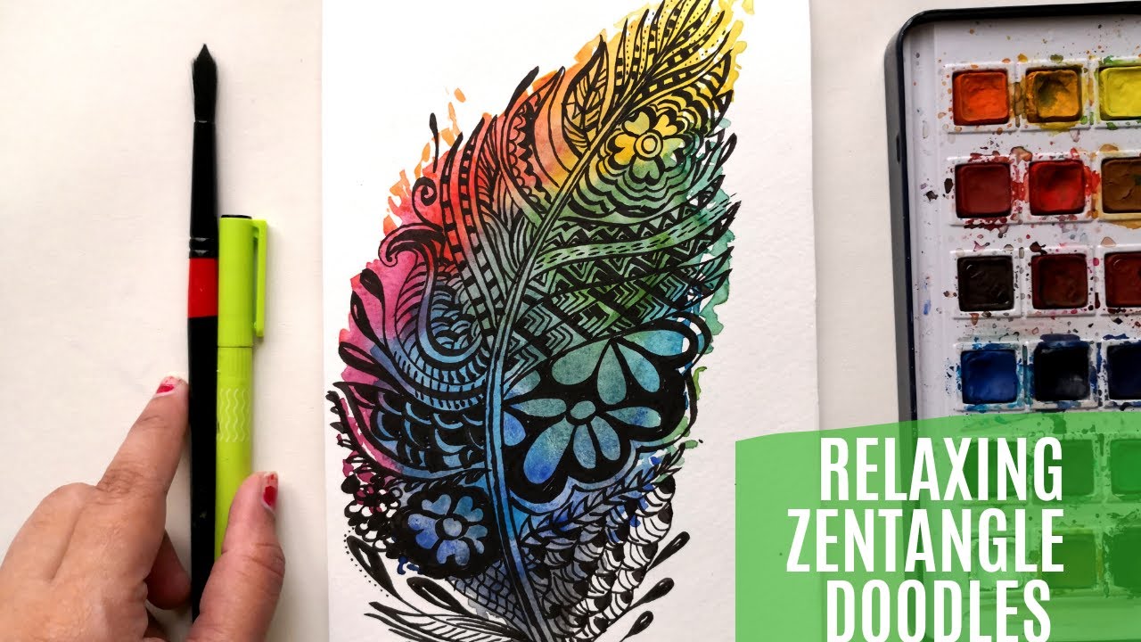 Most relaxing DIY zentangle doodle art ||satisfying loose watercolor painting for beginners and kids