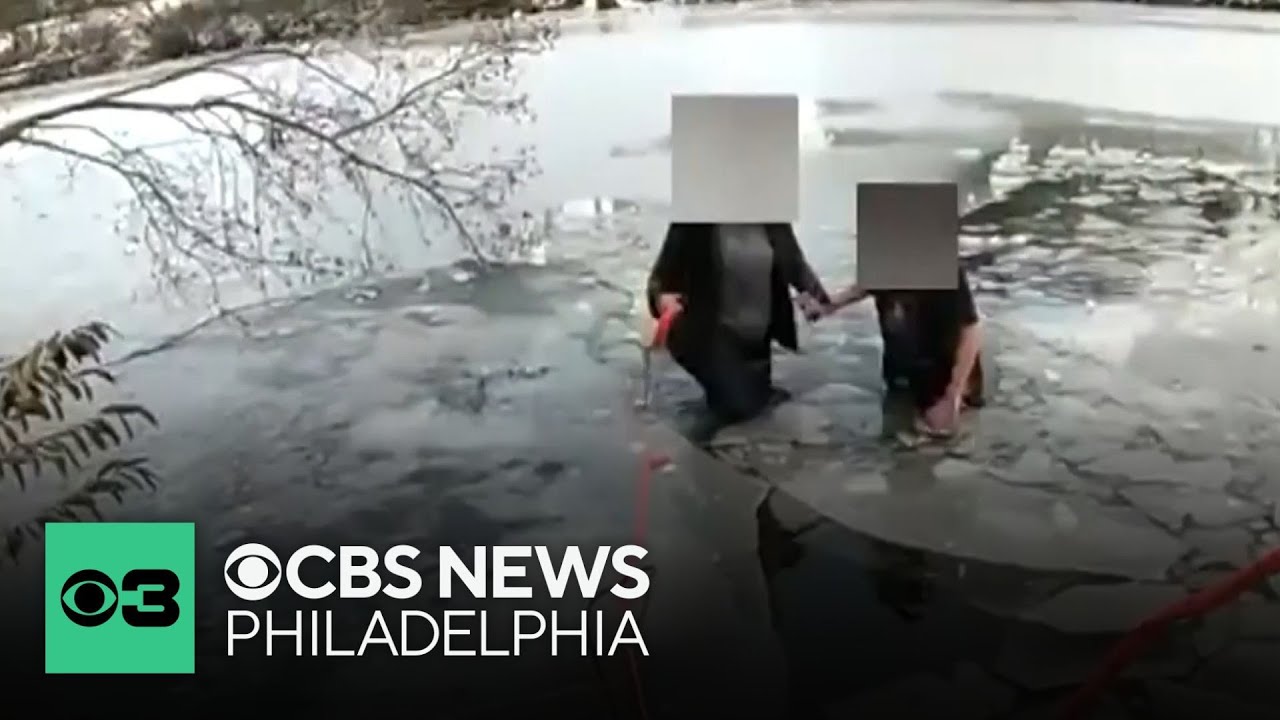 Kids rescued after falling into frozen lake in Mount Holly, New Jersey