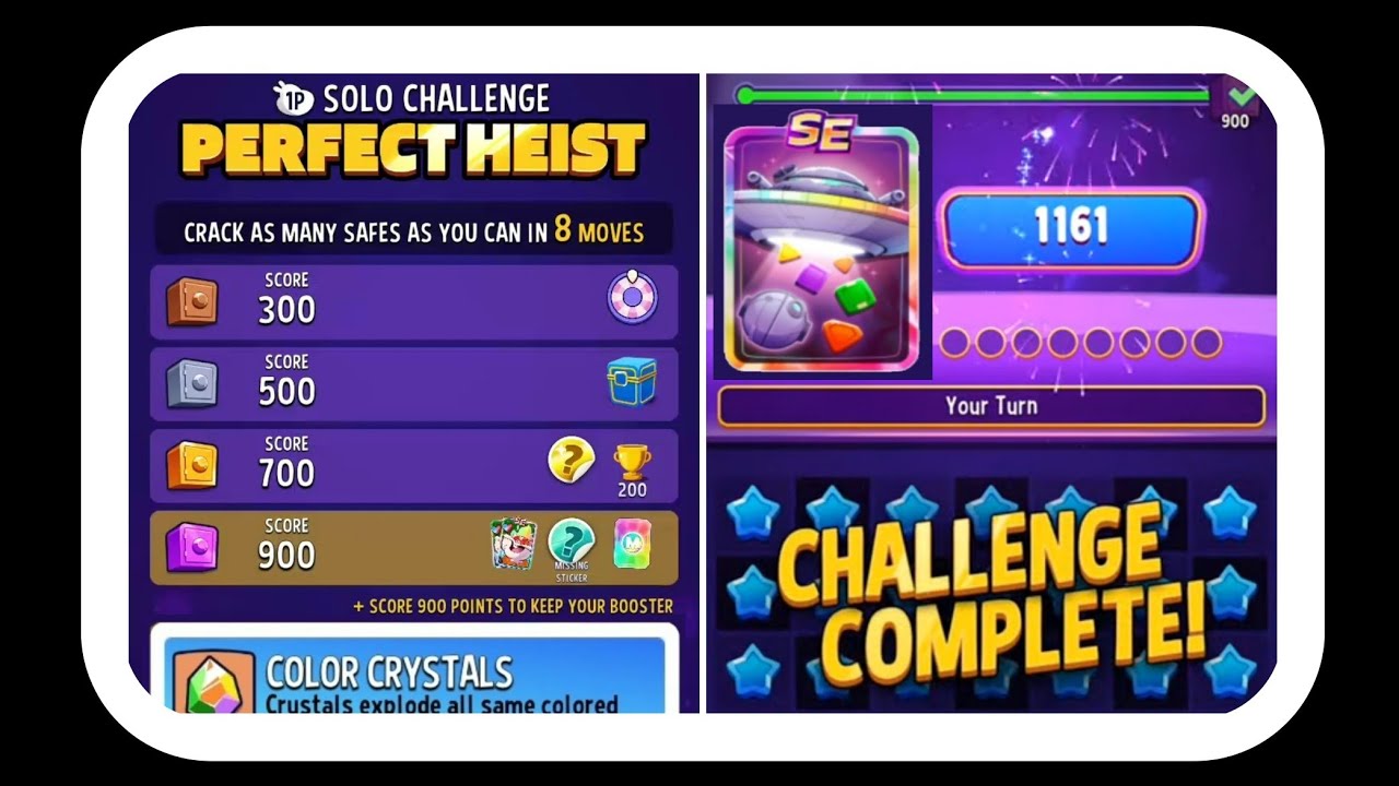 New SOLO CHALLENGE Perfect Heist - (Color Crystal) UFO SE Gameplay Match Masters