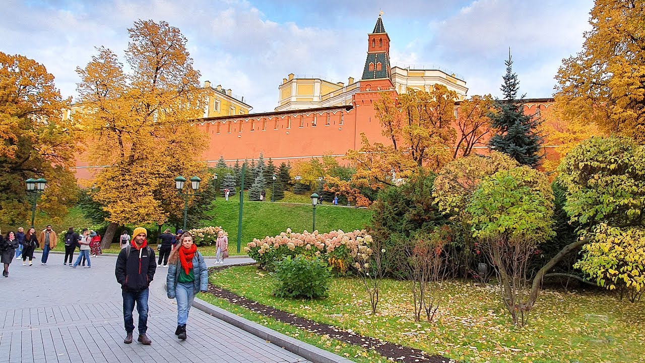 Golden Autumn Walk 2019 in Alexander Garden, Moscow Kremlin, Russia