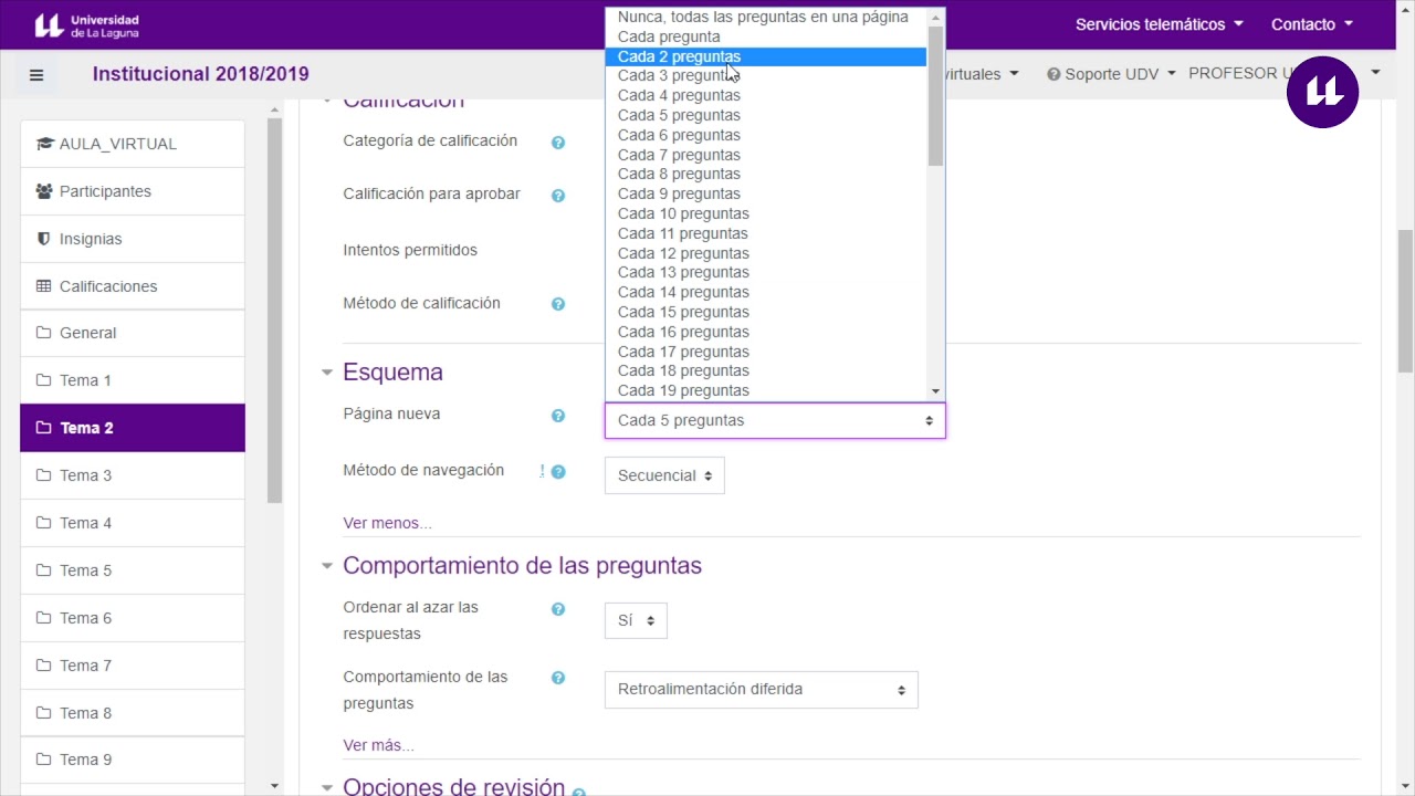 Moodle: Cuestionario - Configuración