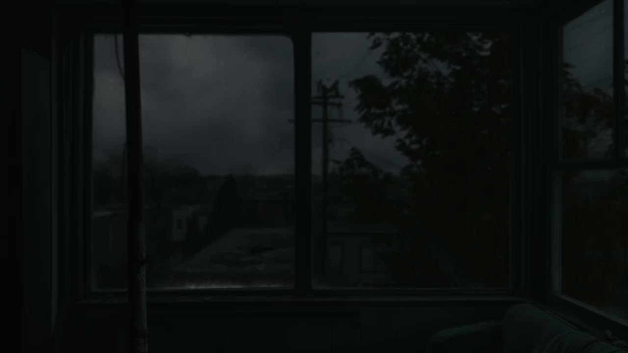 Watching Rain in Dark Room | Quiet Town Ambience | Relaxing Soft Thunders for Sleep