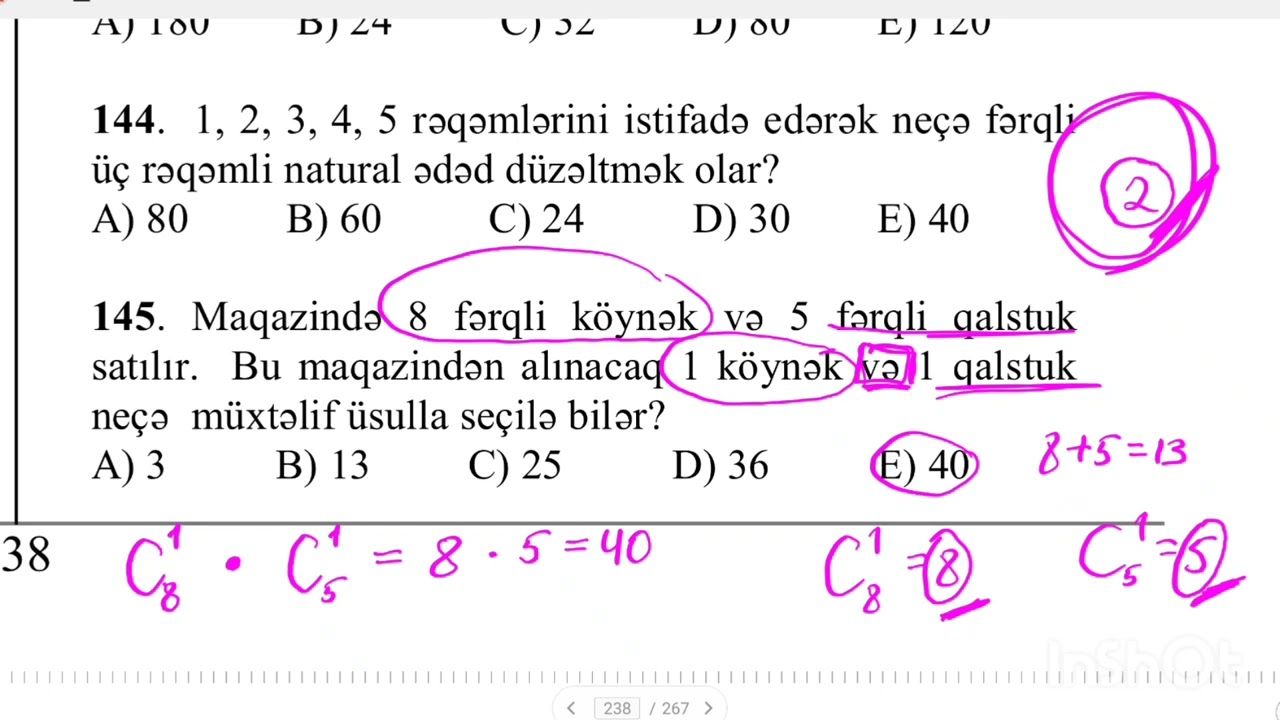 Qəbula Düşə Biləcək Testlər (KOMBİNATORİKA VƏ EHTİMAL)