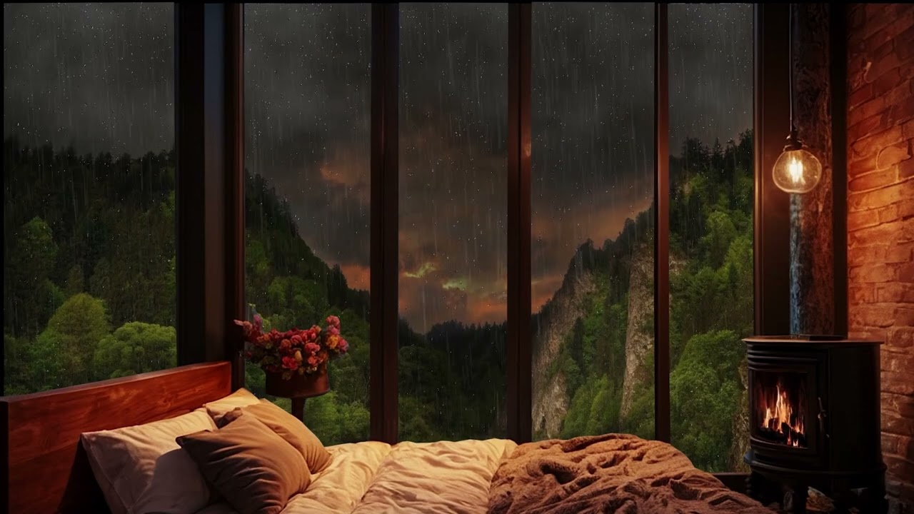 Cozy Rain on Window & Crackling Fireplace | 1 Hour Relaxing Ambience for Sleep & Study 🌧️🔥