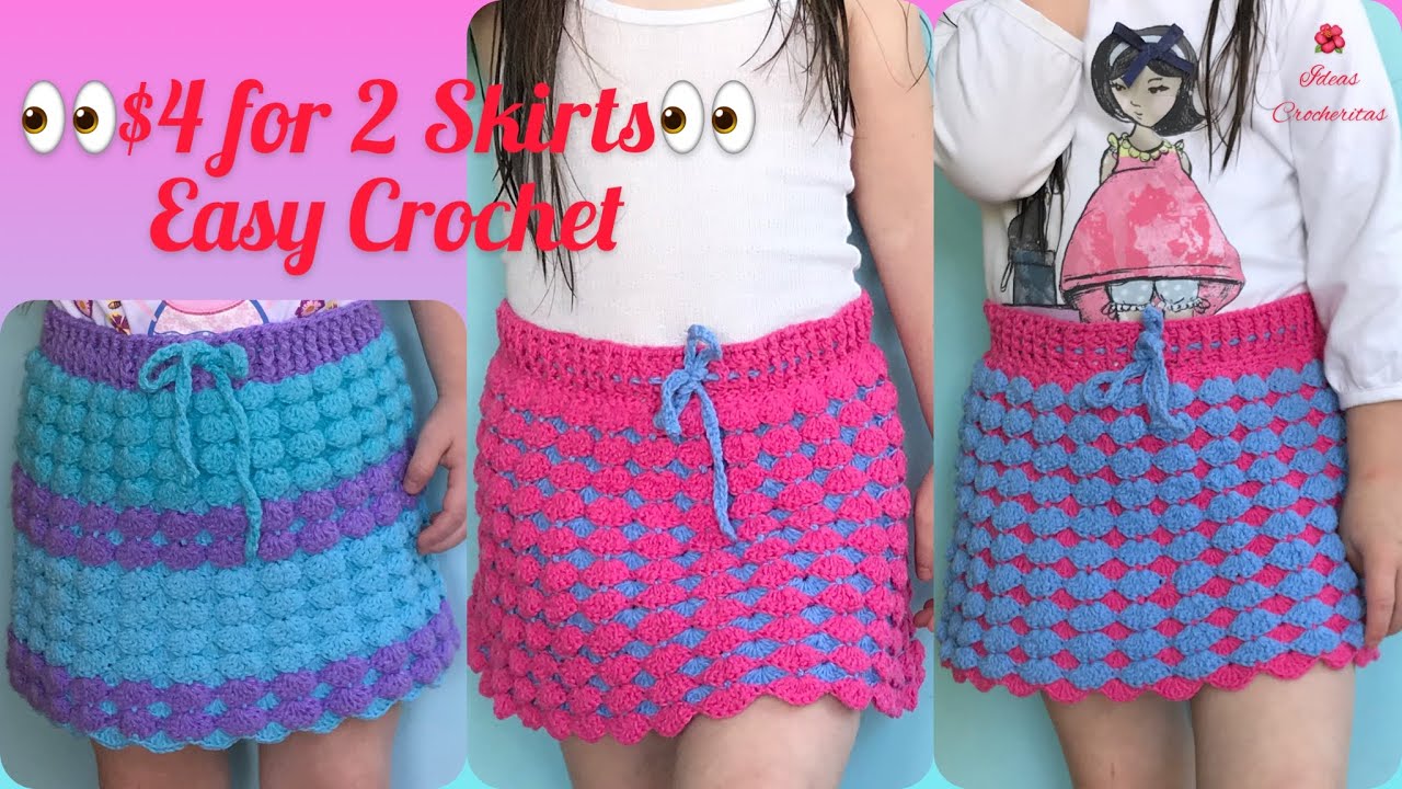DIY how to Crochet Skirt💜💗reversible/Crochet Beach Skirts all sizes/Falda de niña toda talla🎁💰