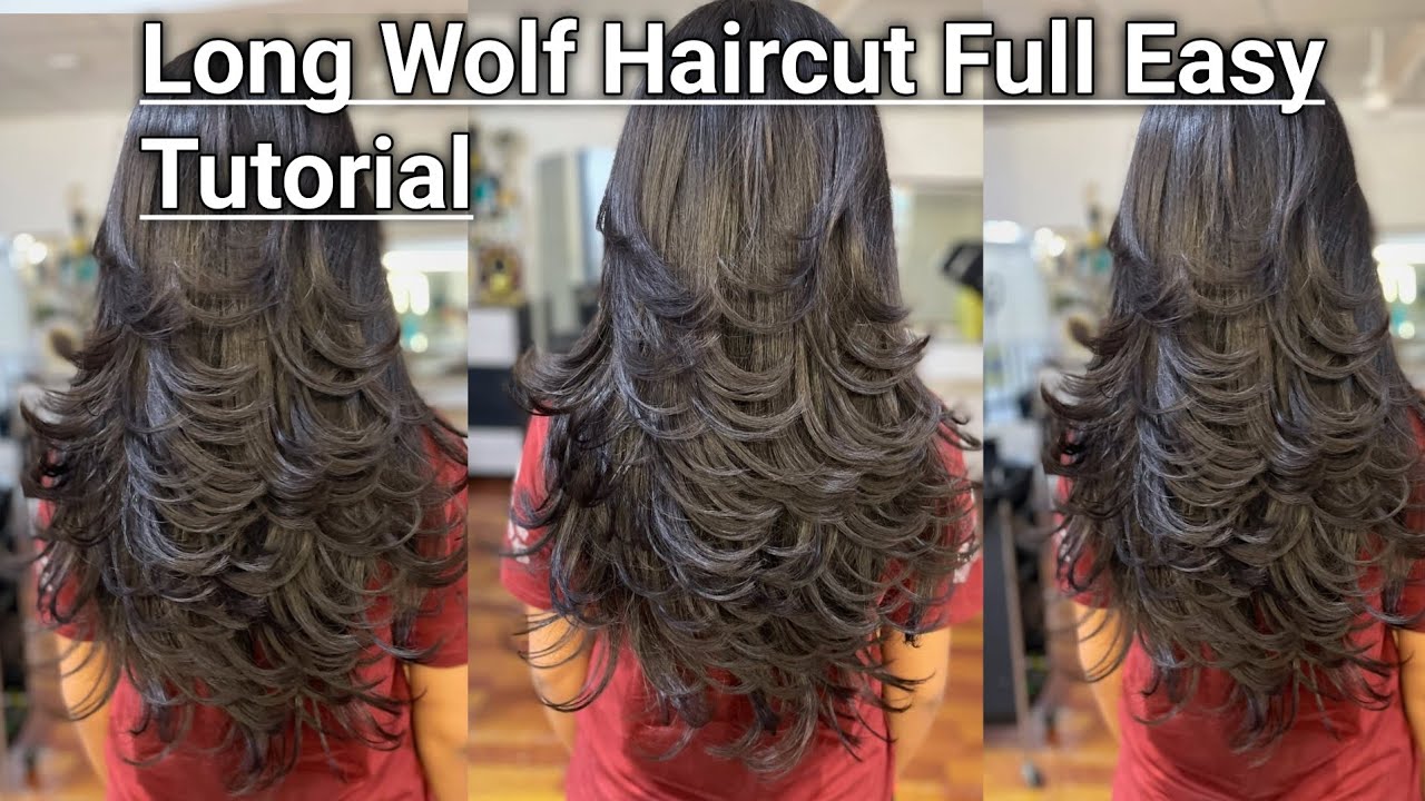 Long Wolf Haircut Full Easy  technic tutorial for beginners#hairstyle #wolf #haircut #layer#long