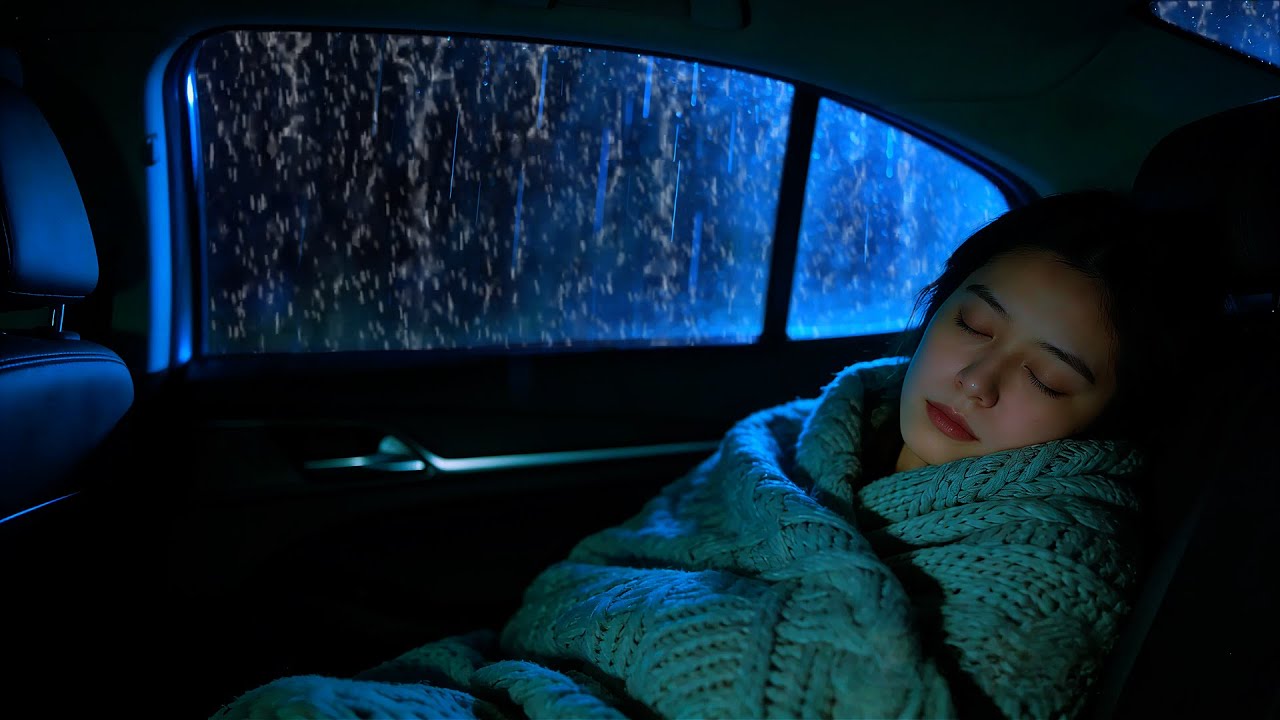 Relaxing Heavy Rain & Thunder Sounds ⛈️ Inside a Car 🚐 — Deep Sleep & Calm Night Ambience