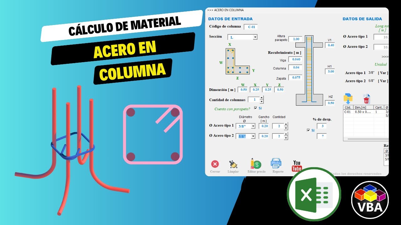 Como calcular la cantidad de acero que entra en una columna?