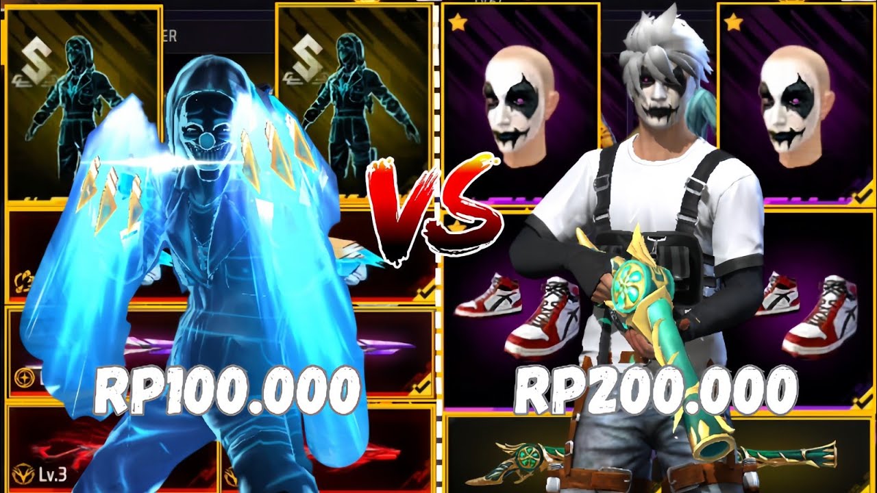 REVIEW AKUN FF HARGA 100.000 VS 200.000!! ADA FACE JOKER🥶🔥
