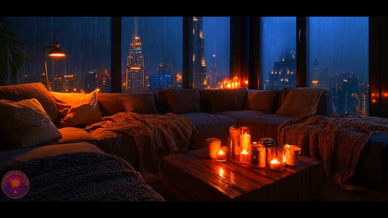 Cozy Rainy Night 🌧️🕯️ City Skyline Ambience Deep Nature Sounds for Sleep, Study & Relaxation