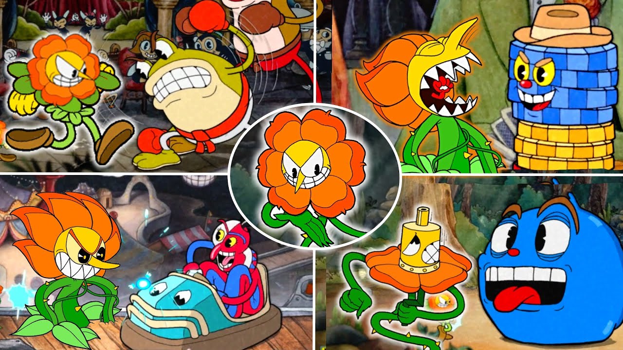 Cuphead - All Bosses with Cagney Carnation Playable Mod!