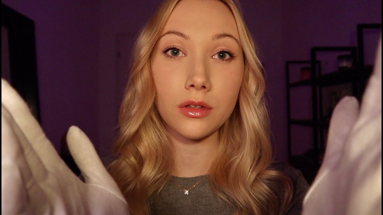 ASMR Face Exam w/ Cotton Gloves (light triggers, measuring, whispering)