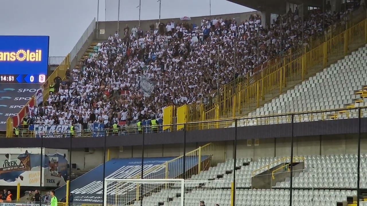 AGF Aarhus supportere p&aring; Jan Breydel Stadion vs Brugge i Conference League kvalifikation 27.07.2023