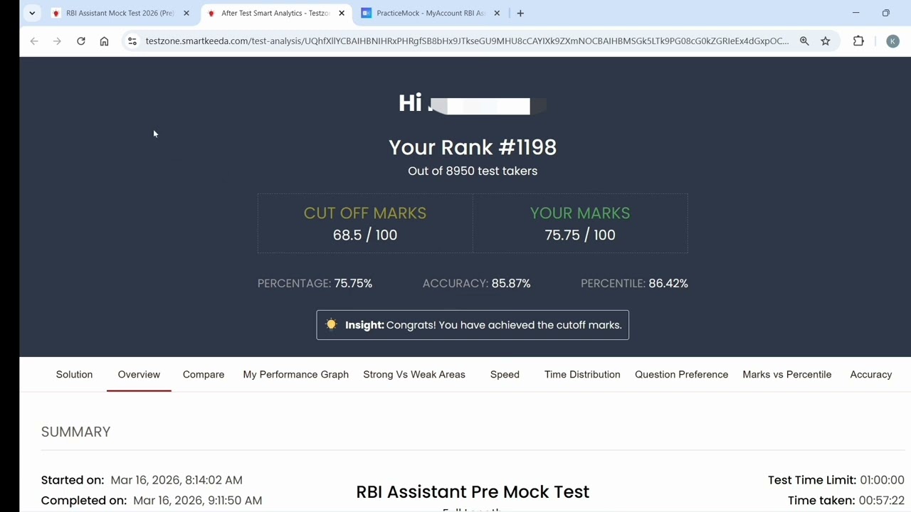 🎯Sharing My Mock Test Score(SBI PO+ RBI Assistant)✍️✍️