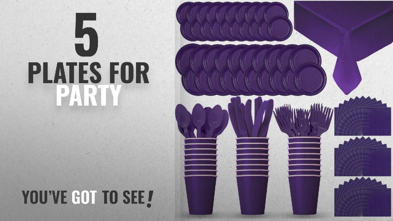 Best Plates For Party [2018]: Disposable Paper Dinnerware for 24 - Purple - 2 Size plates, Cups,