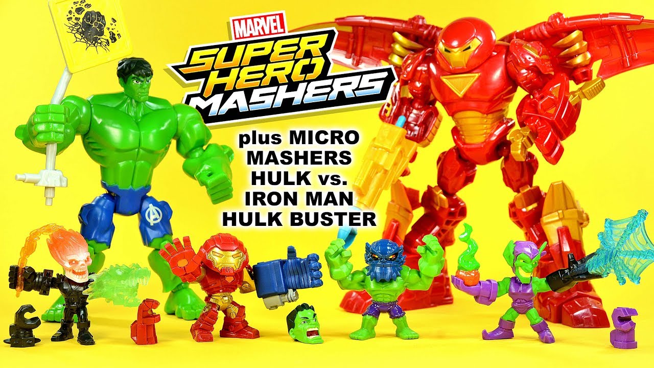 Hulk vs Iron Man Hulk Buster Marvel Superhero Mashers + Micro Series 2 w/ Ghost Rider & Green Goblin