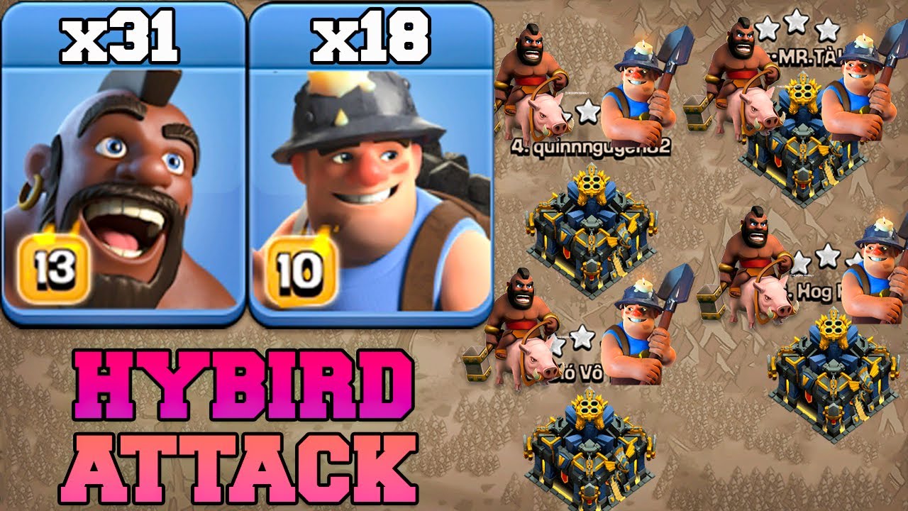 New Level Hog With Miner Hybrid Th17 Attack Strategy 2024 !! Th17 Max Hog Miner Attack Strategy -COC