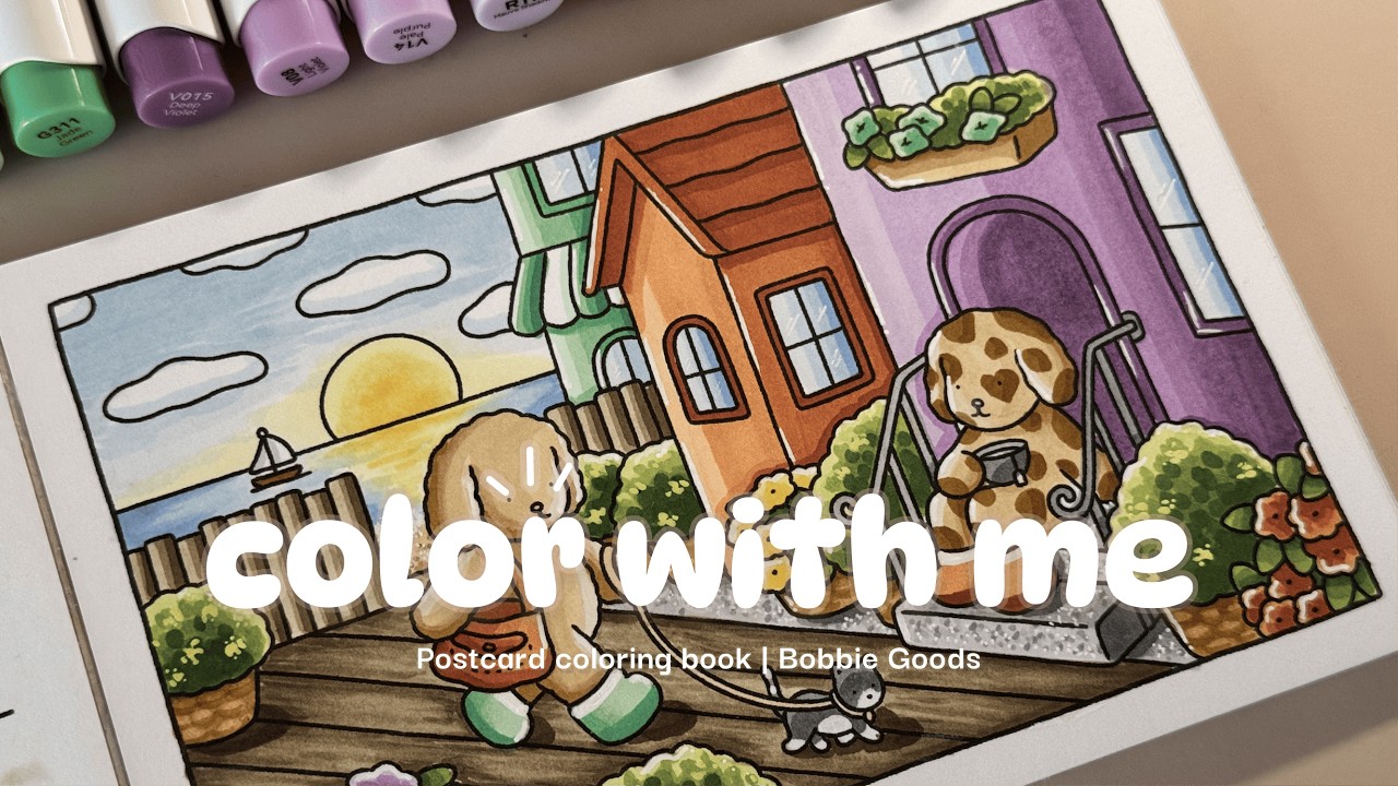 Color With Me | Postcard coloring book by Bobbie Goods | Relaxing Holiday Walk 🏝️🌊💕 | ASMR ✨