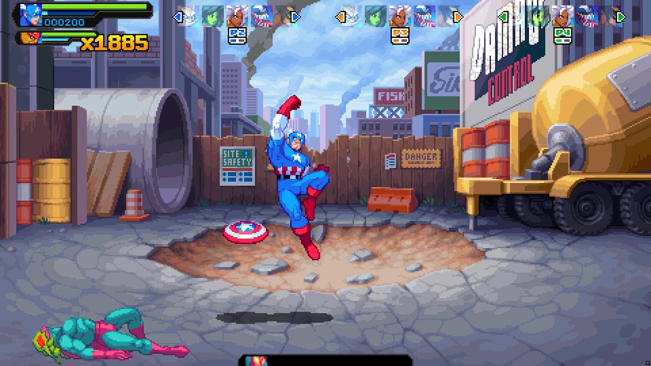 Marvel Cosmic Invasion Demo: 4P Difficulty Stage 1 - Captain America Solo  - No Damage / Full Combo