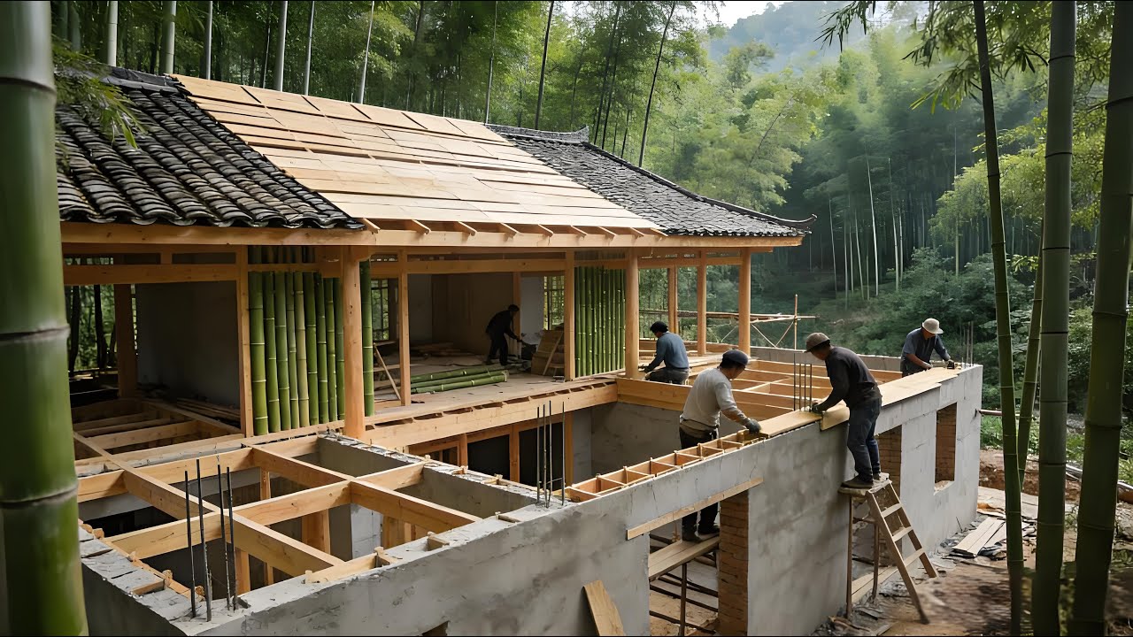 中国男子在竹林深处搭建豪宅！三个人30天完成基本结构，这速度堪比火箭！