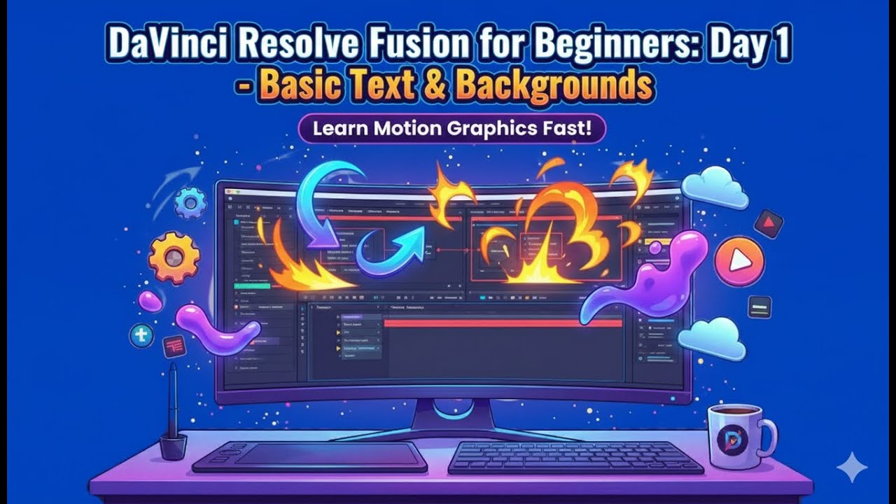 DaVinci Resolve Fusion for Beginners: Day 1 - Basic Text & Backgrounds #davinciresolvefusion  #motio