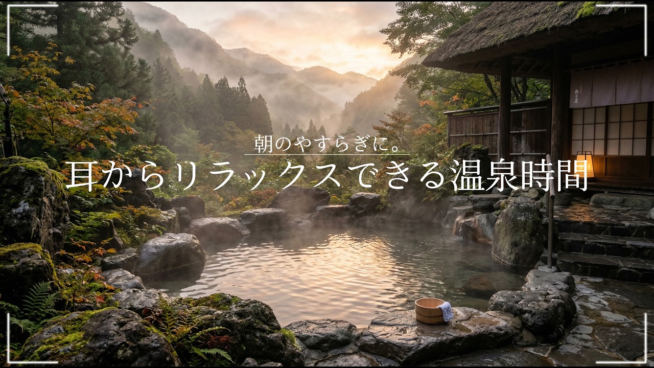 【環境音・ASMR】朝の秘湯時間｜温泉ヒーリングBGM｜自律神経を整える和風ハープ Japanese Onsen Healing｜疲労回復・自律神経回復
