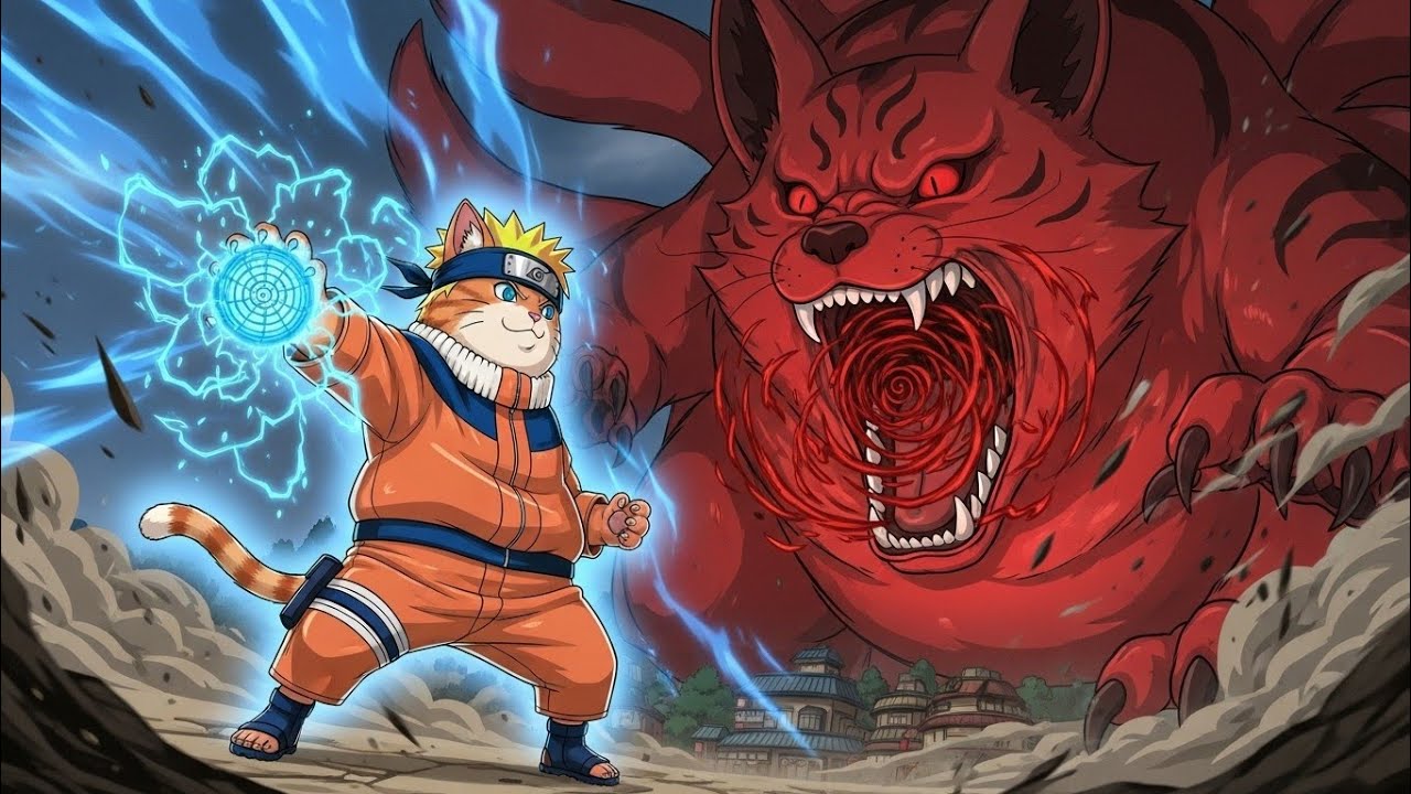 Naruto Cat vs The Giant Nine-Tailed Kyubi – The Battle to Save Konoha! 