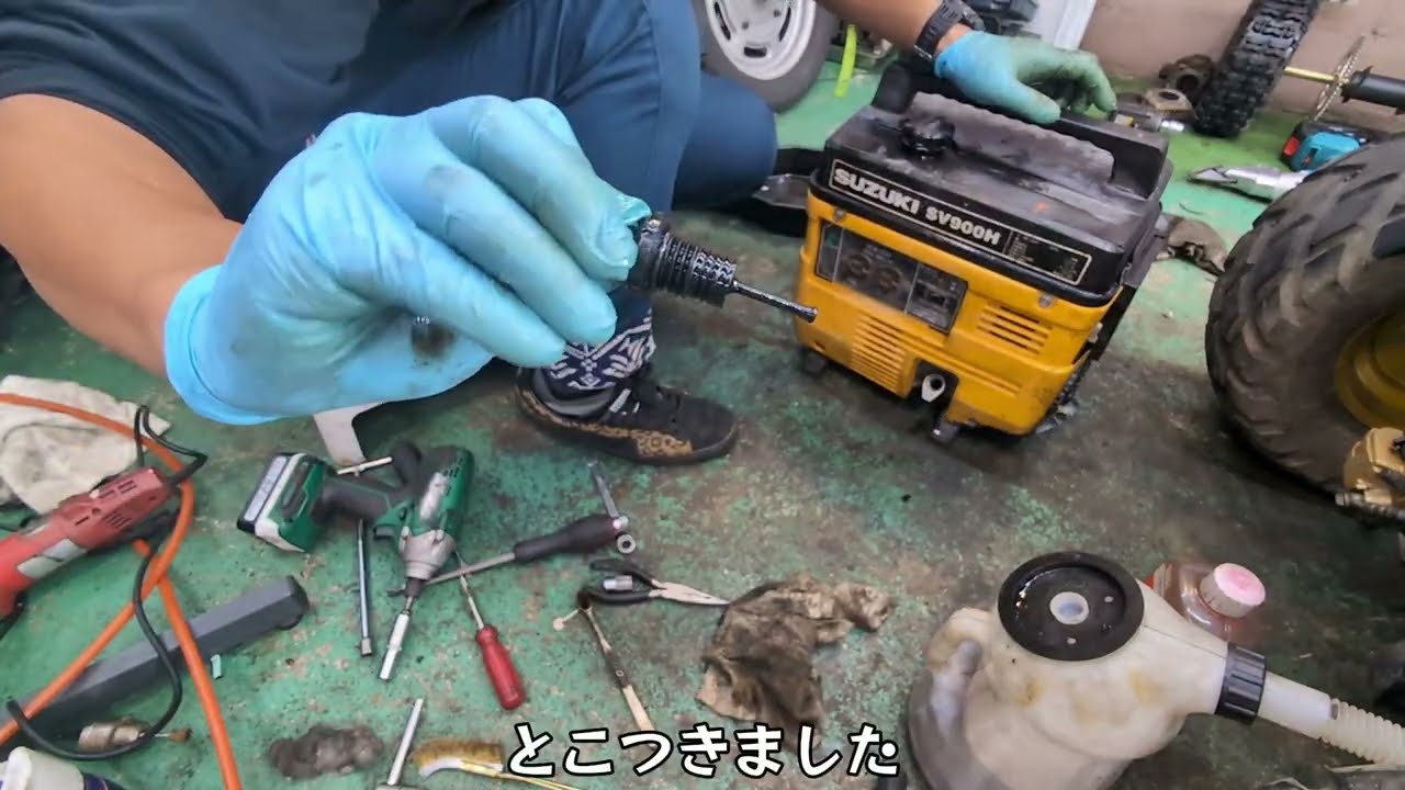 №160 SUZUKI SV900H 4st発電機 不動状態から始動へ ＋オイル交換