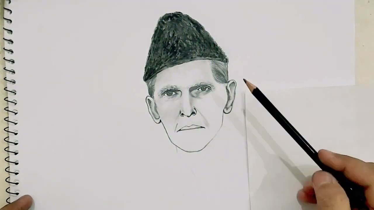 How to draw a Quaid e Azam Sketch | Quad-e-Azam Sketch Step by Step | @Drawingartclinic