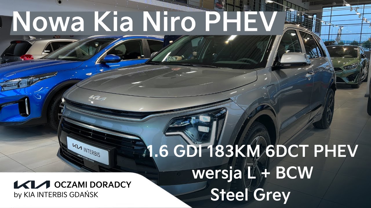 Nowa Kia Niro PLUG IN HYBRID [1.6 GDI 183KM 6DCT PHEV] wersja L + BCW w kolorze STEEL GREY | 4K