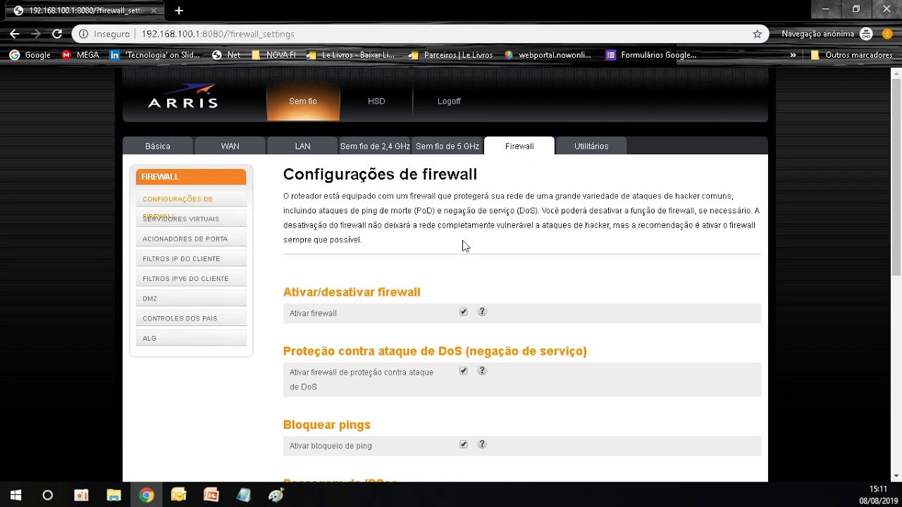 ARRIS TG1692A LIB DE PORTAS, DMZ, DDNS