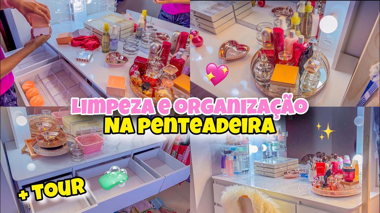 ORGANIZANDO MINHA PENTEADEIRA NO APÊ NOVO | PRODUTOS DE PELE, CABELO, PINCÉIS + TOUR COMPLETO 💖✨