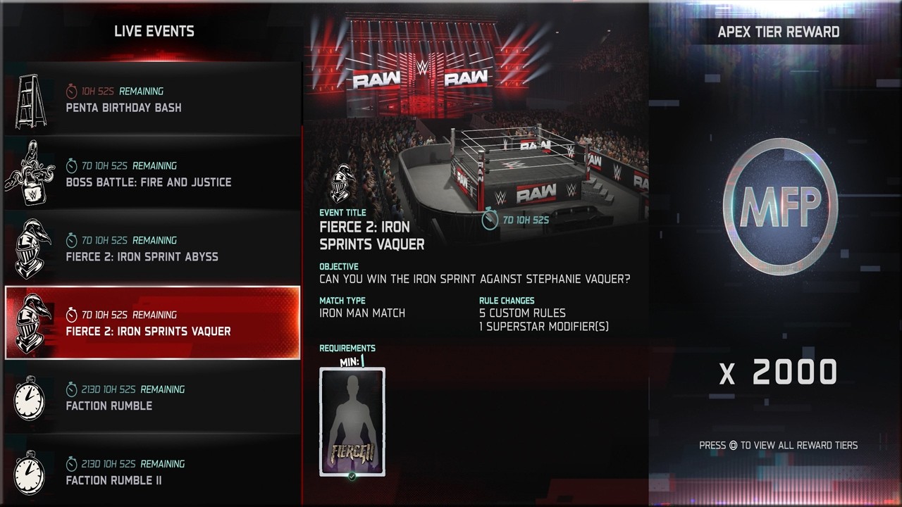 WWE 2K25: MyFaction: Live Event - Fierce 2: Iron Sprints Vaquer