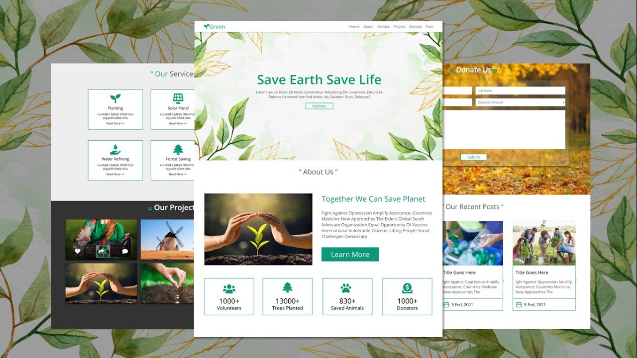 Complete Responsive Save Nature Website Design [ HTML CSS JAVASCRIPT ] - Step By Step