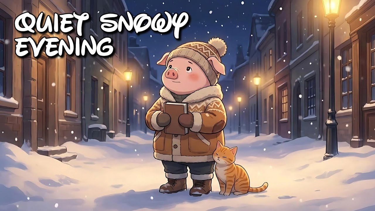 A Quiet Snowy Evening ❄️ Cozy Lofi with Pig (3 Hours)