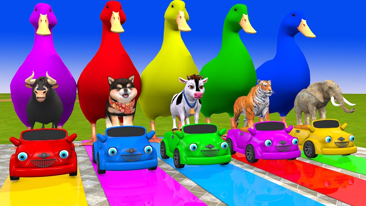 Long Slide Game With Cow Elephant Gorilla Hippopotamus Tiger - 3d Animal Game - Funny 3d Animals