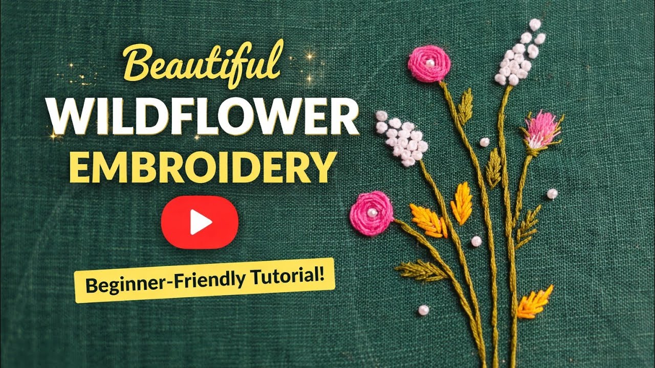 Easy Wild Flower Hand Embroidery 🌸 | Simple Floral & Leaf Design for Beginners