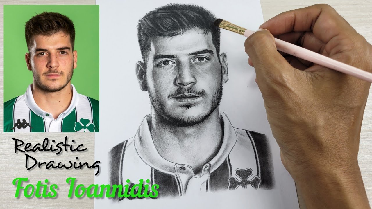 Realistic drawing Fotis Ioannidis with graphite powder