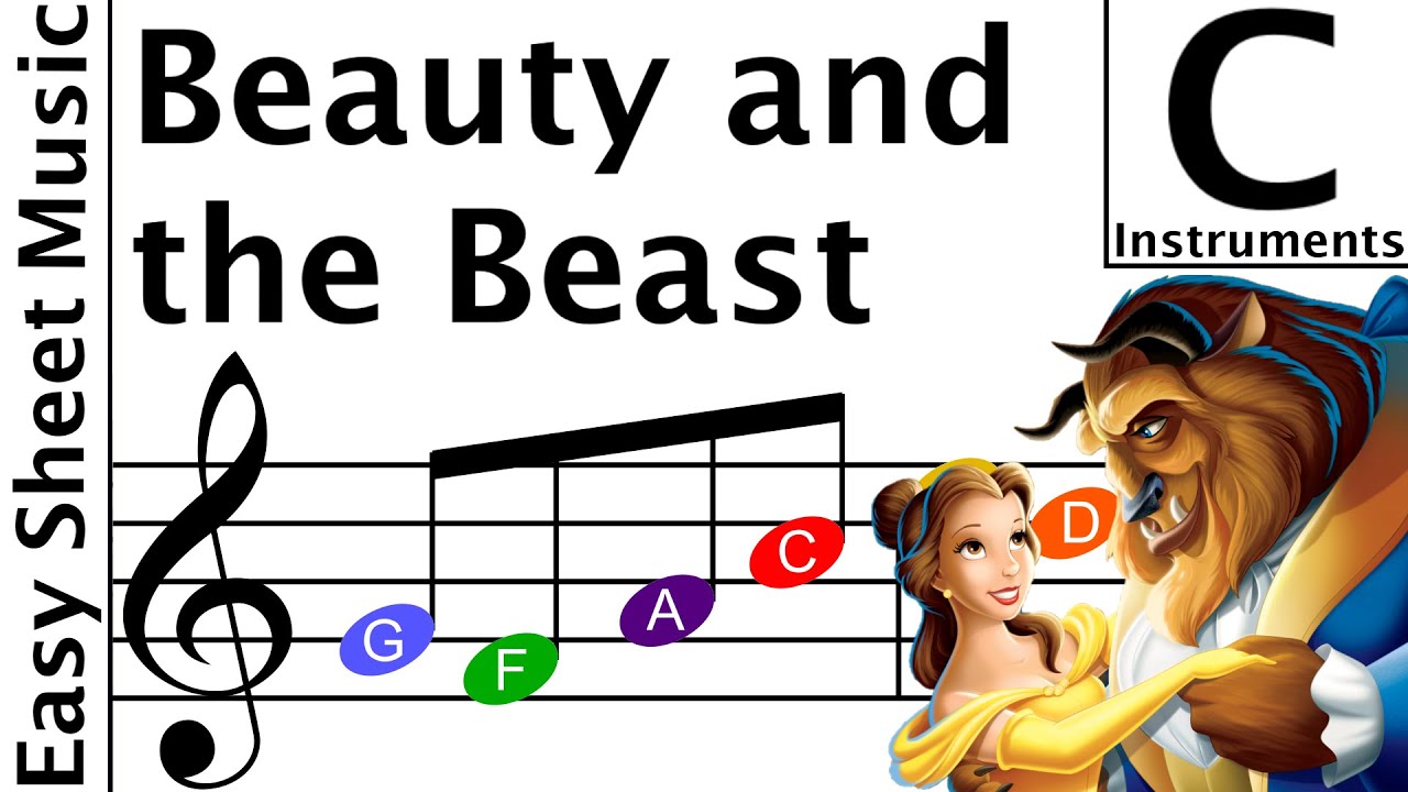 Beauty and the Beast - Beginner Sheet Music C Instruments with Easy Notes & Letters